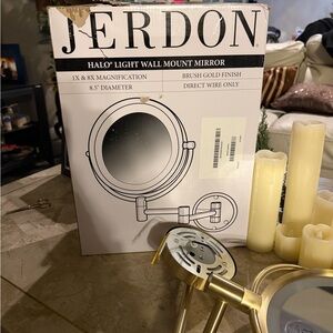 Jerdon Brush Gold Halo Light Wall Mount Mirror - Gold